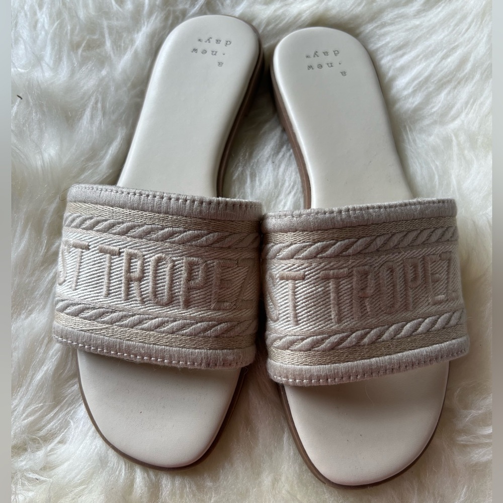 a new day Beige Textured Slide Sandals